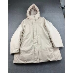 Uniqlo Hybrid Down Coat Women XL Beige Cream Solid Hooded Insulated Parka 439711